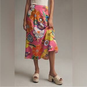 Farm Rio Satin Slip Midi Skirt Medium Pink
